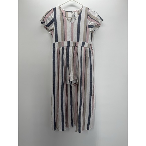 Poppies And Roses Dresses & Skirts - Poppies and Roses Striped Maxi Romper Dress Pink Navy Boho Coastal Size 14